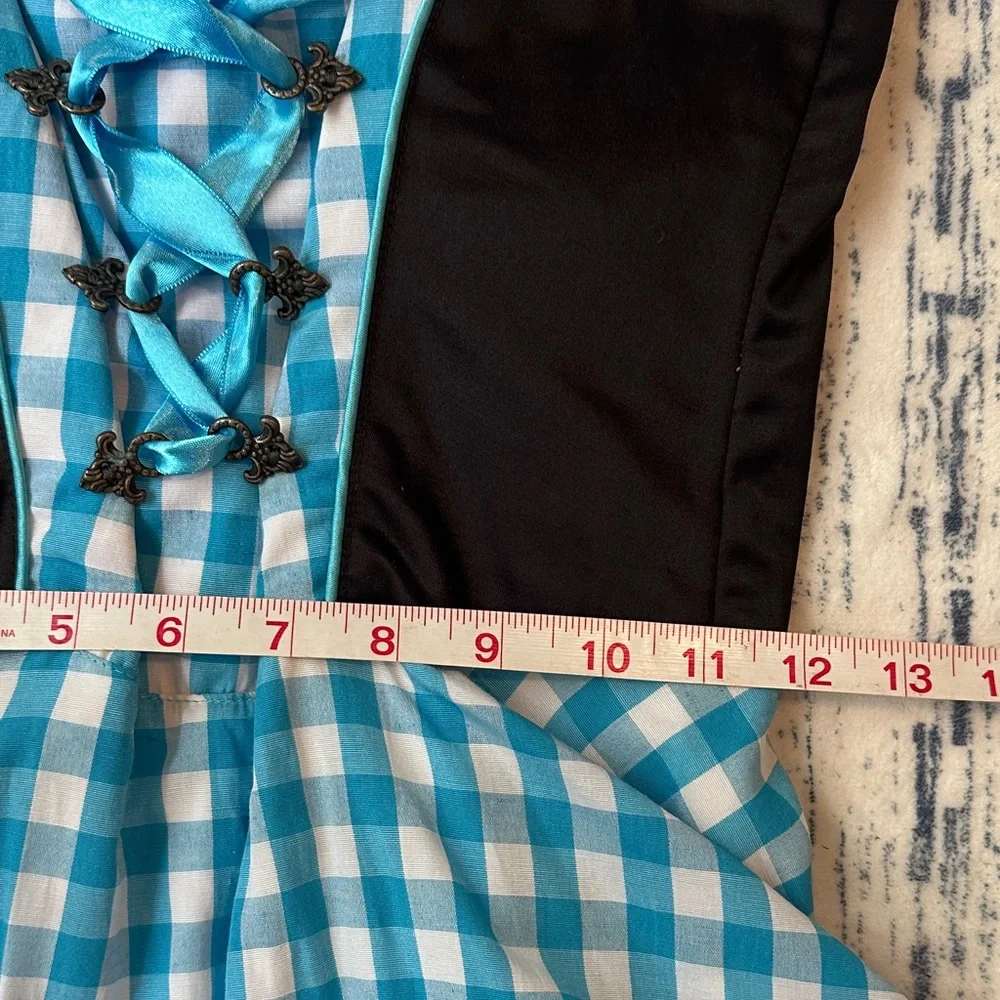 Oktoberfest Blue Gingham Kid or XS adult Costume Dress with Ruffled Blouse